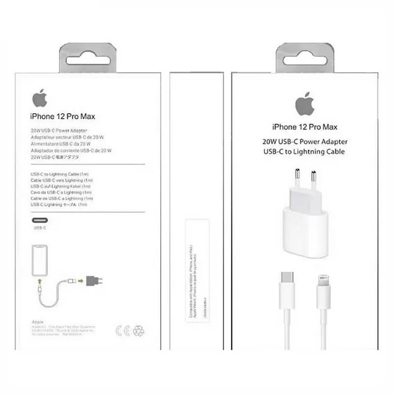 Chargeur 20W pour Apple iPhone + cable USB-C vers Lightning 1m